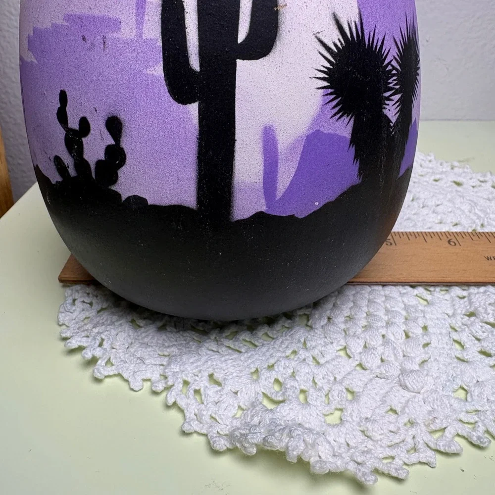 6in Purple Desert Cactus Vase Southwest Boho Hand Painted Pottery
